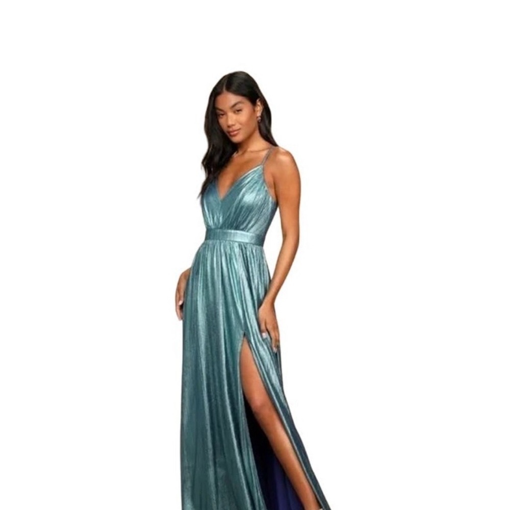LULU'S NWT $98 Beyond Exquisite Blue Metallic Maxi Dress Size S